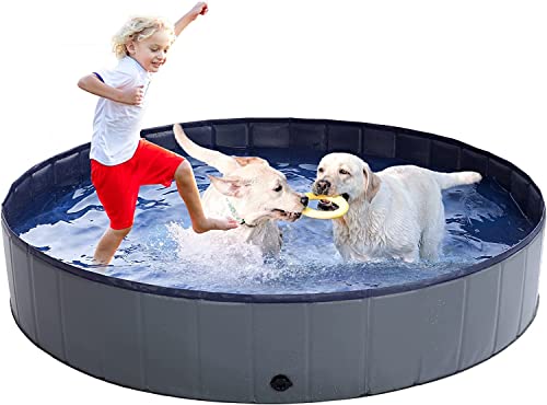 Dreamhigh® Hundepool fur Große Hunde 160 x 30cm, Rutschfestem Planschbecken Hund, Planschbecken Faltbar für Kinder und Große & Kleine Hunde