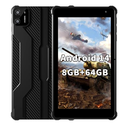 PRITOM 7 Zoll Android 14 Tablet PC mit 8GB RAM 64 GB ROM, 8-Core, 5G WiFi, Dual Kamera, Bluetooth, 7“ Tablet mit Schutzhülle