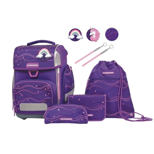 Schneiders Ergolite Purple Dream Mädchen Schultasche - 9-teiliges Set, Orthopädisch geprüft, mit LED-Leuchtstäben, nachhaltig & ergonomisch