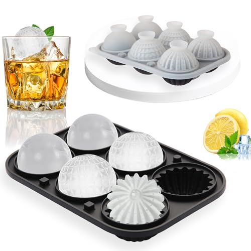 Luxoraiova Eiswürfelform Silikon, 6 Mulden Große Eiswürfelform Rund, Wiederverwendbar Eiswürfelbehälter mit Deckel und Trichter, BPA Frei, für Eis, Whiskey, Cocktail, Saft