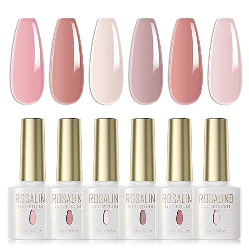 ROSALIND UV Nagellack Jelly 6 Farben Rosa Hellrosa Hautfarbe Klassischer Translucent Gel Nagellack Set Farbgel für Gelnägel Soak Off UV Gel Nail Polish Lacke Für UV Lampe