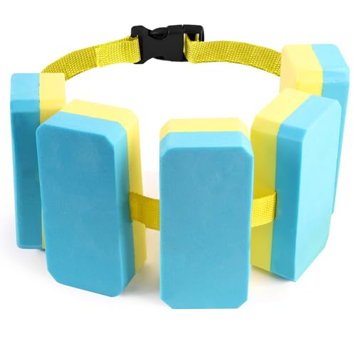 Schwimmgürtel Kinder 3–6 Jahren, Verstellbarer Schwimmgurt Kinder Schwimmhilfe mit 5 Eva Schwimmkissen, Schwimmlernhilfe für Kinder von 30 kg(Blau Gelb)