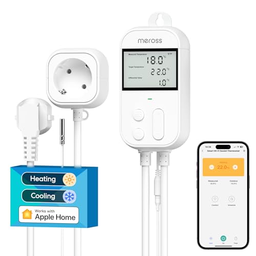 Meross Smart Thermostat Steckdose für HomeKit Digital WLAN Temperaturregler WiFi Heizungsthermostat Steckdose mit Fühler für Heizung und Kühlung 16 A, 2,4GHz