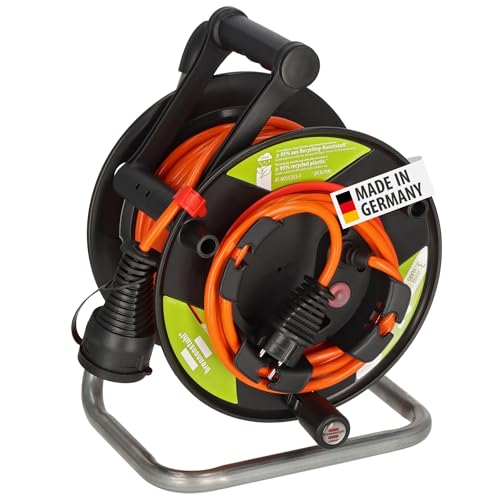 Brennenstuhl Garant G Bretec IP44 Gartenkabeltrommel mit recycelten Kunststoff-Komponenten (mit 23+2m Kabel in orange, Spezialkunststoff, kurzfristiger Einsatz im Außenbereich, Made in Germany)