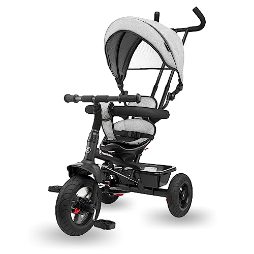 HyperMotion Dreirad ab 1 Jahr mit Schubstange - 3-in-1 Kinderfahrzeug für 1-4 Jahre, bis 20 kg - mit höhenverstellbarem Elterngriff und Schiebelenker, Grau
