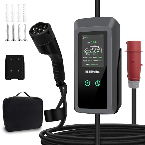 BETUMODA Mobile Wallbox 11kW[3-phasig 7M Einstellbare Ladeleistung] CEE 16A auf Typ 2 und EV Ladegerät mit Einstellbarer Ladeleistung für Elektroauto