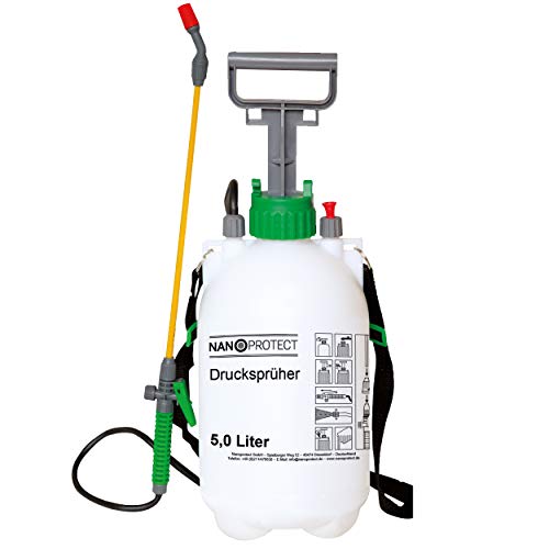 Nanoprotect Drucksprüher 5 L | Universelle Sprühflasche für Essigsäure, Wasser, Dünger und mehr | Mit Schlauch, Tragegurt und Verstellbarer Düse