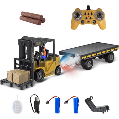 Mostop RC Gabelstapler mit Trägerplatte Konstruktionsspielzeug,1/24 Ferngesteuerter Gabelstapler mit Boxen/Ton und Lichtspray,Zwei wiederaufladbare Batterien und Ladegerät,Geschenke für Jungen und Mäd