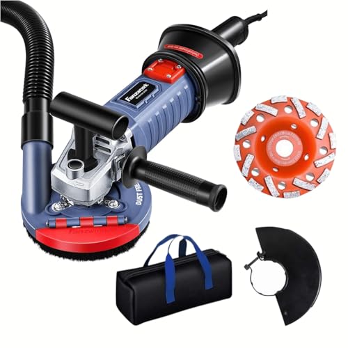 FANZWORK 1500W Betonschleifer Betonfräse Set, Drehzahlregelbar, inkl. Premium 125mm Diamantschleiftopf, Absaughaube, T-Förmiger Griff - Ideal für Beton, Estrich und Fliesenkleber Schleifen