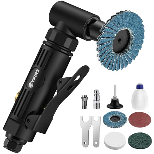 EYPINS Druckluftschleifer Set, Druckluft Winkelschleifer Schleifer 90°Stabschleifer Gesenkschleifer 6.2 Bar mit Korundsandscheibe 2 Zoll 50 mm, Sandscheibe, Luftklappe als Polier- und Schleifmaschine