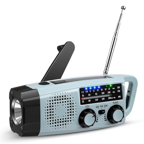 Vielseitig Kurbelradio mit Solar und LED Taschenlampe, 8 in 1 Notfall Ausrüstung Radio Batteriebetrieben, 2000mAh Emergency Notfallradio, SOS-Alarm, AM/FM Akku Power Bank für Notladung von Smartphone