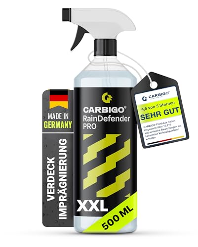 CARBIGO RainDefender Imprägnierspray 500 ml I Cabrioverdeck Imprägnierung + UV-Schutz I Imprägnierspray Textil, Leder, Schuhe I PFC-freie, vielseitig anwendbare Verdeck Imprägnierung, waterproof spray