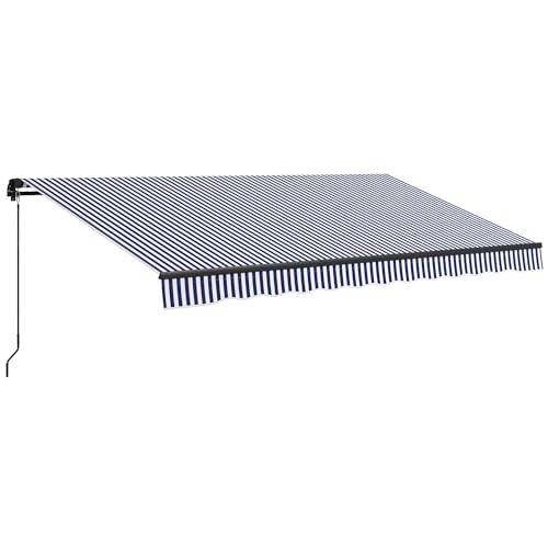 Outsunny Gelenkarmmarkise Markise mit Handkurbel, 400 x 300 cm, UV30+ Sonnenmarkise Terrassenmarkise Winkel 45-85°, Balkonmarkisen mit Wasserdicht Beschichtung, Wandmontage, Blau+Weiß
