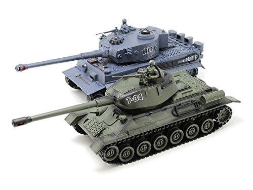 s-idee® 01919 2 x Battle Panzer 1:28 German Tiger T-34 mit integriertem Infrarot Kampfsystem 2.4 Ghz RC R/C Ferngesteuerter Panzer, Tank, Kettenfahrzeug 1:24, Neu 99824