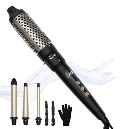 9/13-25/32/38mm Thermal Brush & Lockenstab Set, OKWRAP 4 in 1 Thermobürsten-Set, Thermobürste Mit Verschiedenen Aufsätzen, Multifunktionales Styling-Kit mit 100–230 ℃ (Schwarzes Gold)