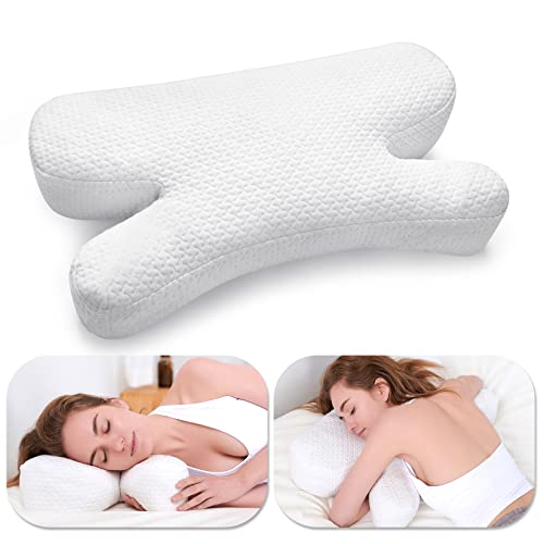 CUZEP Anti Falten Kissen,Seitenschläferkissen Anti Aging,Memory Foam Kissen Nackenhörnchen Ergonomisches,Rückenschläfer Bauchschläfer Kissen Nackenstützkissen【Weiß】