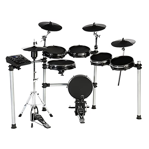 Fame DD-ONE Pro XT E-Drum Set, Elektronisches Schlagzeug-Set mit echter HiHat, 12' Snare-Pad und 12' Kick-Pad, 554 deutsche Studio-Sounds, 78 Drumsets, Aux, MIDI, MP3 und Effekten, inkl. Rack, Schwarz