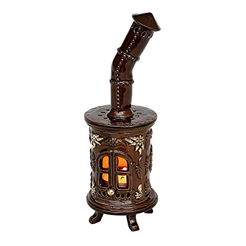 Dekohelden24 Keramik - Teelichtofen - braun mit Gold - Hand Art Keramik, ca. 21 cm