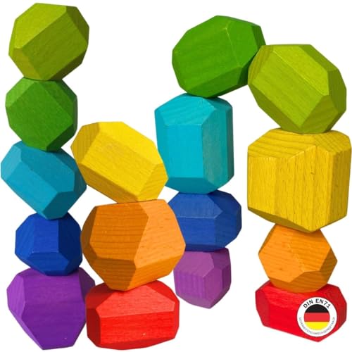 SCHMETTERLINE® Stapelsteine aus Holz - Balanciersteine nach Montessori zum Stapeln für Kinder ab 3 Jahre (16 Steine)