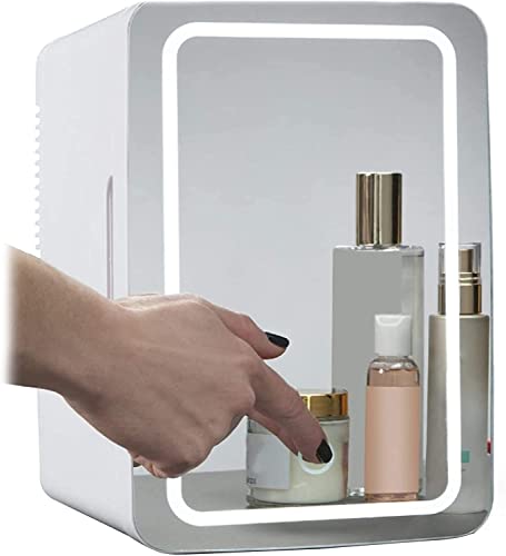 Btstil Mini Kosmetischer Kühlschrank, 8L Kühlschrank Tragbarer mit LED Make up Spiegel, 2 in 1 Auto KüHlschrank für Schlafzimmer, Kosmetik, Muttermilch, Büro und Reisen