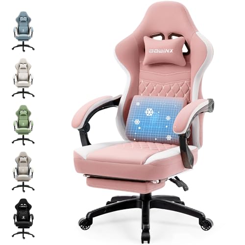 Dowinx Gaming Stuhl mit Taschenfederkissen, Massage Gaming Sessel mit Fußstütze, Ergonomischer Racing Gamer Stuhl 150 kg belastbarkeit, Rosa