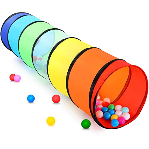 Wilwolfer Tunnel für Kinder - Spielzelt für Draußen mit Mesh-Seiten - 180cm Tunnel für Kinder motorische Fähigkeiten Baby-Krabbel-Spielzeug Klappbares Pop-up-Spielzeuggeschenk für Tiere (Regenbogen)