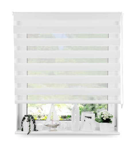 Tom'Shop® Doppelrollo DuoRollo [Weiß, 140cm x 150 cm] Duo Rollos für Fenster Schrauben mit Bohren mit Schrauben Fensterabdeckung Fensterrollo leichte Montage