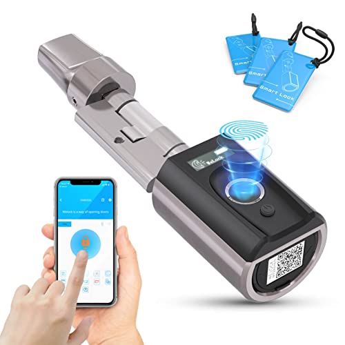 WELOCK Fingerabdruck Türöffner Türschloss Fingerprint Scanner Schloss Elektronischer Schließzylnder IP65 RFID-Chipkarte Bluetooth WiFi Geeignet für Tür 30-70MM(Sondermodell mit kleinem Griff)