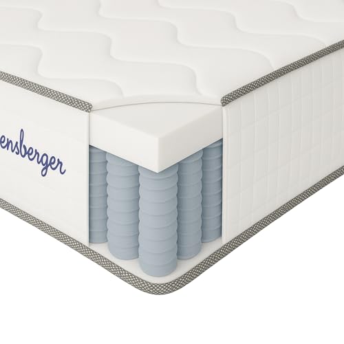 Arensberger JANA Matratze 90x200 cm | Federkernmatratze mit Kaltschaum und 7-Zonen | ergonomische Höhe 19cm | Härtegrad H2/H3 | Taschenfederkern | 90x200cm Rollmatratze punktelastisch