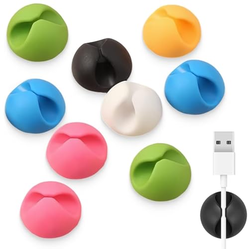 WOLMIK 8 Stück Kabelclips Kabelhalter, Kabel Clips Kabelhalter Selbstklebend Vielzwecke Kabelführung Kabel Organizer Set Kabel Kabelmanagement für USB Ladekabel Netzkabel Büro Desk(2.2x1.5cm)