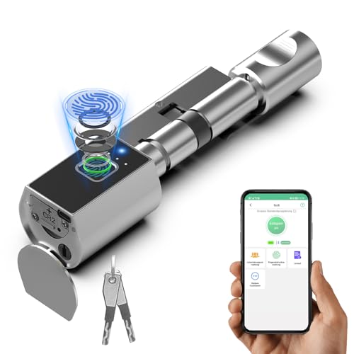 Anweller Elektronisches TüRschloss, Türschloss Haustür, Schließzylinder mit Zahlencode und Schlüssel und APP, Smart Fingerabdruck Schloss Einfache Installation, Geeignet für ältere Menschen