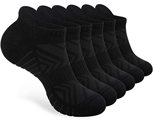 PULIOU Sneaker Socken Herren Damen 6 Paar Gepolsterte Socken Herren 43-46 Socken Damen 39-42 35-38 Baumwolle Atmungsaktiv Sportsocken Laufsocken, L01-Schwarz 43-46