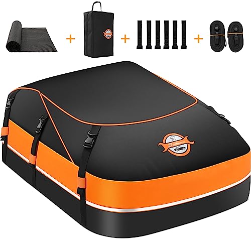 Sailnovo Auto Dachbox 21 Kubikfuß Faltbare Wasserdicht 1000D mit Anti-Rutsch-Matte, 8 verstärkte Gurte, 6 Türhaken, für Reisen und Gepäcktransport,für alle Fahrzeuge mit/ohne Gepäckträger