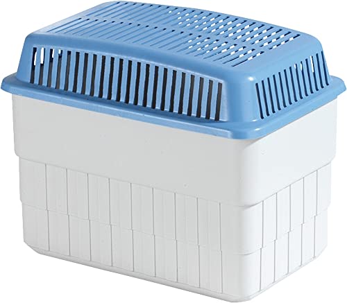 WENKO Feuchtigkeitskiller mit 1 kg Granulatblock, Raumentfeuchter, fasst bis zu 1,4 Liter Feuchtigkeit, laborgeprüft, nachfüllbar, reduziert Schimmel & Gerüche, 24 x 16 x 15 cm, Grau / Blau