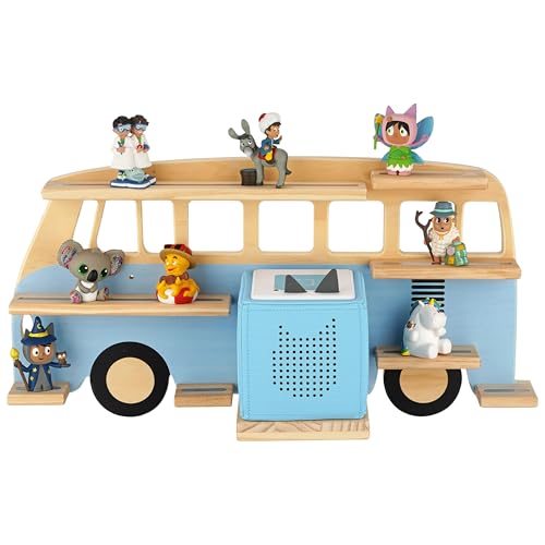 Little Goldie® Tonie Regal - für bis zu 32 Tonie Figuren (magnetisch) - Bus Motiv für Jungen und Mädchen - freistehend o. hängend - hellblau