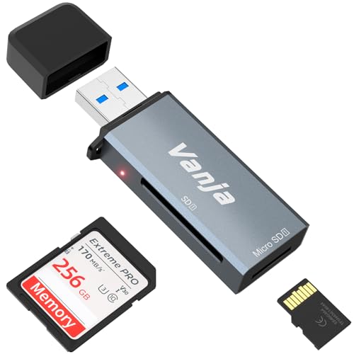 Vanja SD Kartenleser, USB 3.0 SD Karten Adapter High-Speed SD Card Reader Unterstützt SD/MicroSD/SDHC/SDXC/MMC/UHS-I Karte Kompatibel mit Mac, Windows, Linux, PC, Laptop