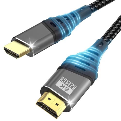 Cuszwee HDMI kabel,HDMI 2.1 Kabel Ultra 48Gbps HighSpeed 8K@60Hz 4K@120Hz 7680P eARC HDCP 2.2&2.3 DTS:X Dynamische HDR Dolby Atmos Kompatibel mit PS5/4/3,HDTV,Ethernet,Xbox Series X/S,PC,Mac 1M