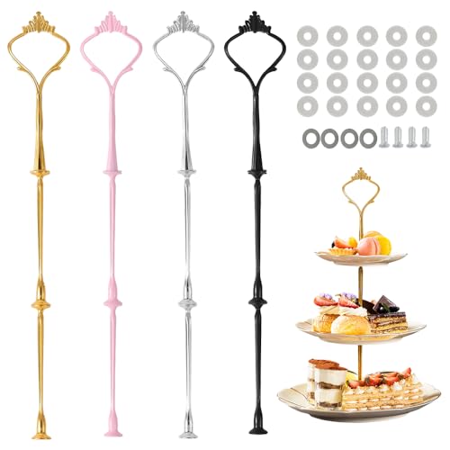 mizikuu 4 Pack Etageren Stangen Set, Etagen Vintage Silber Gold Metallstangen Etagere Bausatz für 2 bis 3 stufige Hochzeitstorte Etagere Tortenständer Tortenhalter Torten