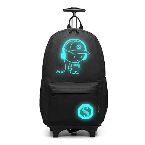 KONO Kinderrucksack Rucksack Backpack Schulrucksack Gepäck Koffer Kabine Rädern Trolley Reise Rädern Rollwagen Hand Fall für Jungen und Mädchen (Schwarz)