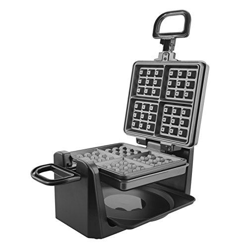Emerio drehbares Waffeleisen für 4 belgische Waffeln zugleich, mit professioneller Dreh-Funktion, antihaftbeschichtete Platten, Temperaturregler, 1000 Watt, 'gut' getestet, Silber, WM-110984.4