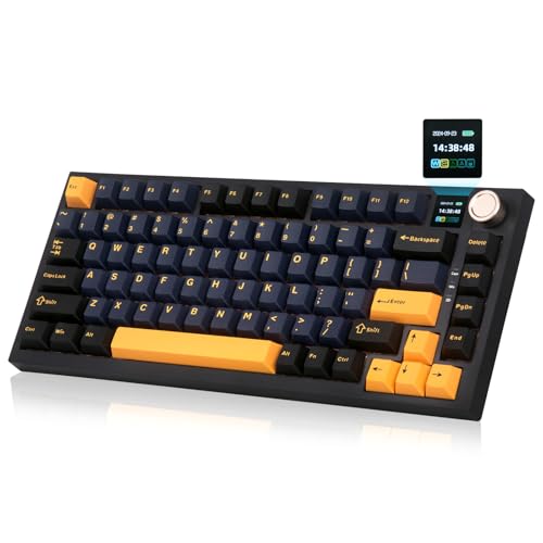 HUO JI CQ082 Kabellose Gaming Tastatur, QWERTY,BT/2.4G/USB-C 75 Prozent RGB Mechanische Tastatur, Farbbildschirm, Gasket-Struktur, Hot-Swap-fähig, Vorgeölte Lineare Switches, Softwareunterstützung