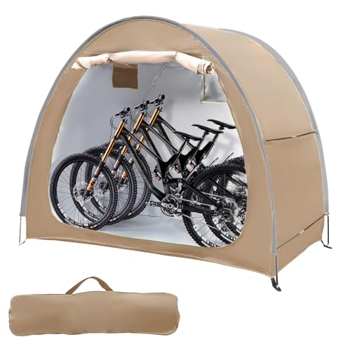 Fahrradgarage für 2 Fahrräder - Fahrradzelt für Draußen, wasserdichte Fahrradgarage, Fahrrad Aufbewahrung Zelt, Aufbewahrung Fahrradabdeckung für Camping, 200 x 80 x 165 cm (Khaki)