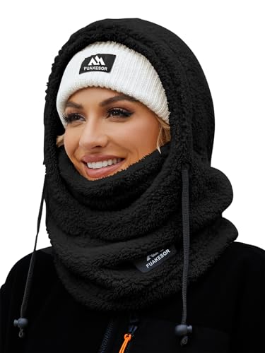 Fuakesor Plüsch Sturmhaube Mütze Winter Thermo Skimaske Fleece Windbeständig Gesichtshaube Mütze Schal Balaclava für Herren Damen (Schwarz)