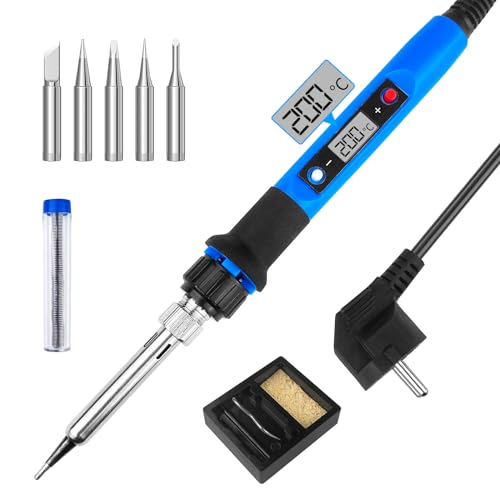 WinGluge 80W Lötkolben Set, Lötstation mit Temperatur Einstellbar 180-480°C, Lötset mit Lötdraht, Soldering Iron Kit mit LED Bildschirm und 5 Lötspitzen zum Heißschneiden Schweißen Brandmalerei