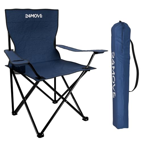 24MOVE® Faltstuhl blau Campingstuhl Anglerstuhl mit Getränkehalter - Anglersessel klappbar - Klappstuhl Gartenstuhl Faltstuhl Relaxsessel Campingsessel faltbar, Polyester, für draußen oder drinnen