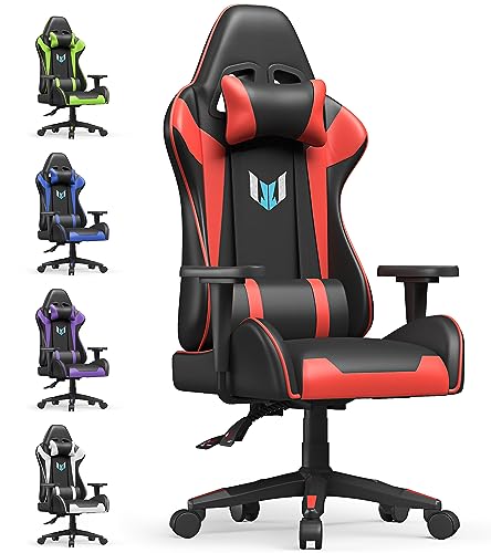 bigzzia Gaming Stuhl Computerstuhl Ergonomisch - Gamer Stühle mit Lendenkissen + Kopfstütze Höhenverstellbar Gaming Chair für Mädchen Junge Erwachsene (Rot)