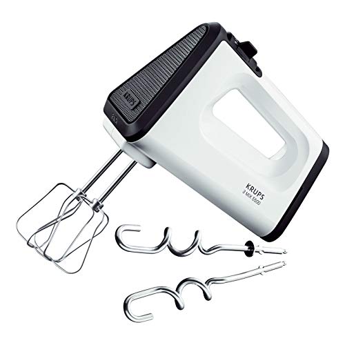 Krups 3 Mix Handmixer GN5021 | 500 W | 5 Geschwindigkeiten | mit Turbostufe | Ergonomischer Griff | Schneebesen & Knethaken aus Edelstahl | Weiß