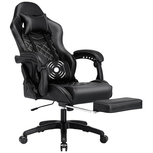 Fantasylab Gamimg Stuhl mit Fußstütze 180KG Belastbarkeit Ergonomischer Gamer Mit Lendenwirbelmassage Sessel Verstellbare Armlehne PC Stuhl Ergonomischer Gaming Chair Schreibtischstuhl Schwarz