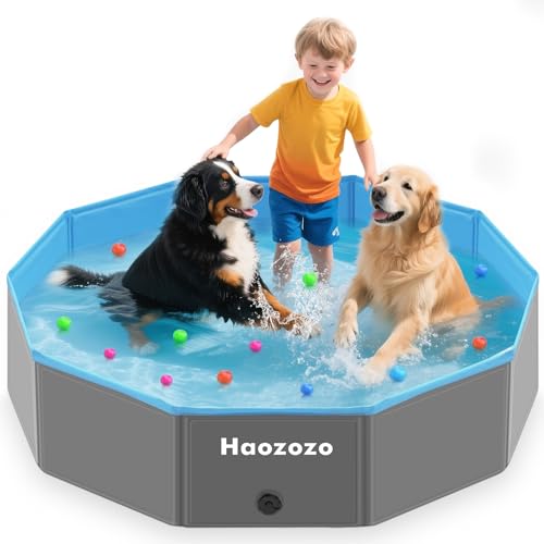 Haozozo Faltbarer Hundepool 120x30 cm, Robustes Hundepool für große Hunde aus Dauerhaft PVC, Hundebadewanne mit Rutschfester Basis – Ideal Planschbecken Aller Rassen im Garten oder Strand