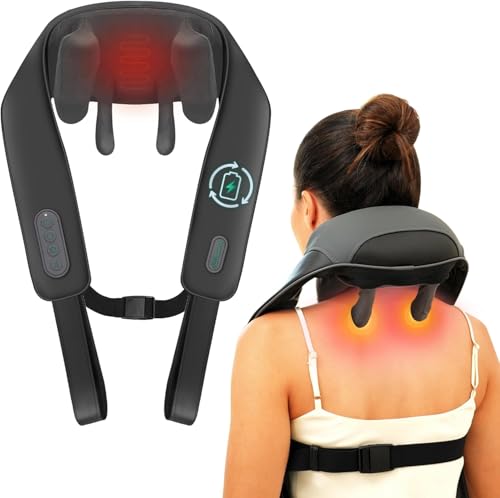 Snailax Verbessertes Kabelloses Nackenmassagegerät mit Wärme, 4D Shiatsu-Nackenmassagegerät mit Knet Massage, elektrisches Massagegerät für Nacken Schulter Rücken Bein, Geschenke für Männer Frauen